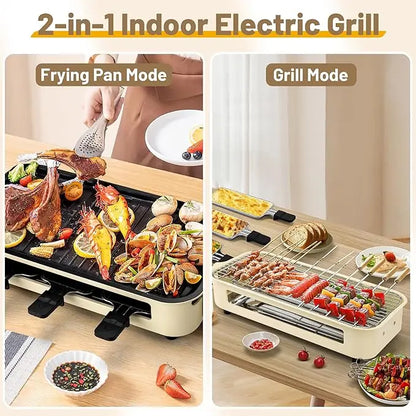 Electric Smoke-Free Indoor BBQ Grill — Portable Non-Stick Grill with Detachable Board & Adjustable Temperature