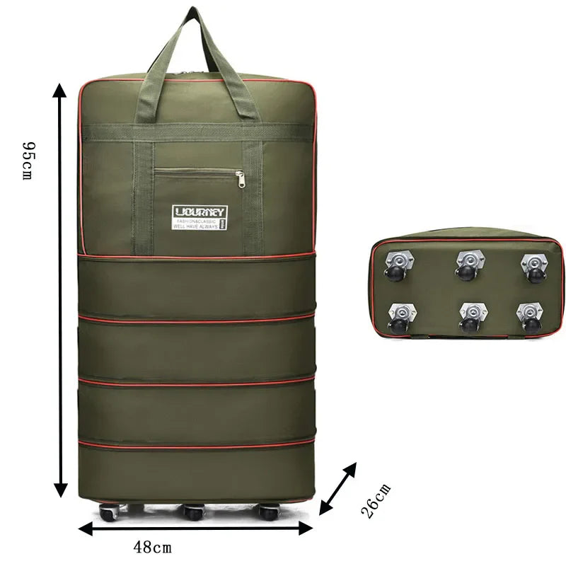Folding Travel Bag with Swivel Wheels – Large Capacity Telescopic Luggage Storage Box for Overnight Trips & Travel