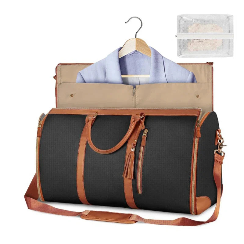 Foldable Women's Carry-On Travel Bag - Large PU Leather Duffel for Business & Clothing Storage