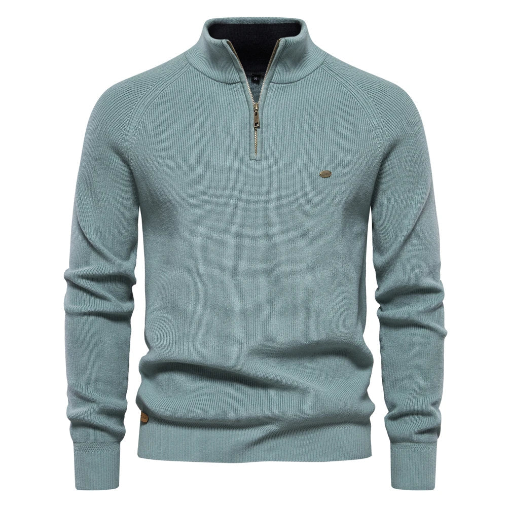 Men's Autumn Cotton Zipper Cardigan - High Collar Warm Knitted Casual Sweater Winter Top
