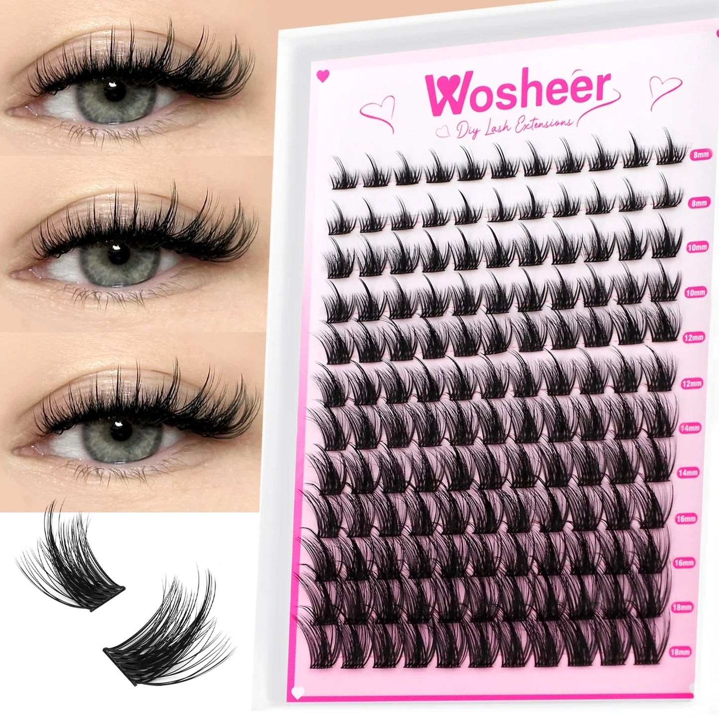 WOSHEER DIY Eyelash Cluster Kit – Faux Mink Lash Extensions with Bond, Seal & Remover for Natural Thick Individual Lashes