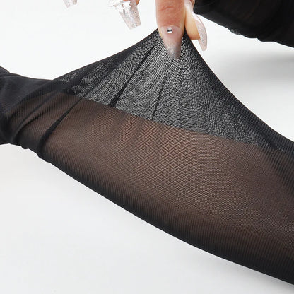 Women’s Elastic Mesh Lace Gloves – Transparent Long Arm Sleeves for Sun Protection, Wedding & Cosplay Costume Accessory
