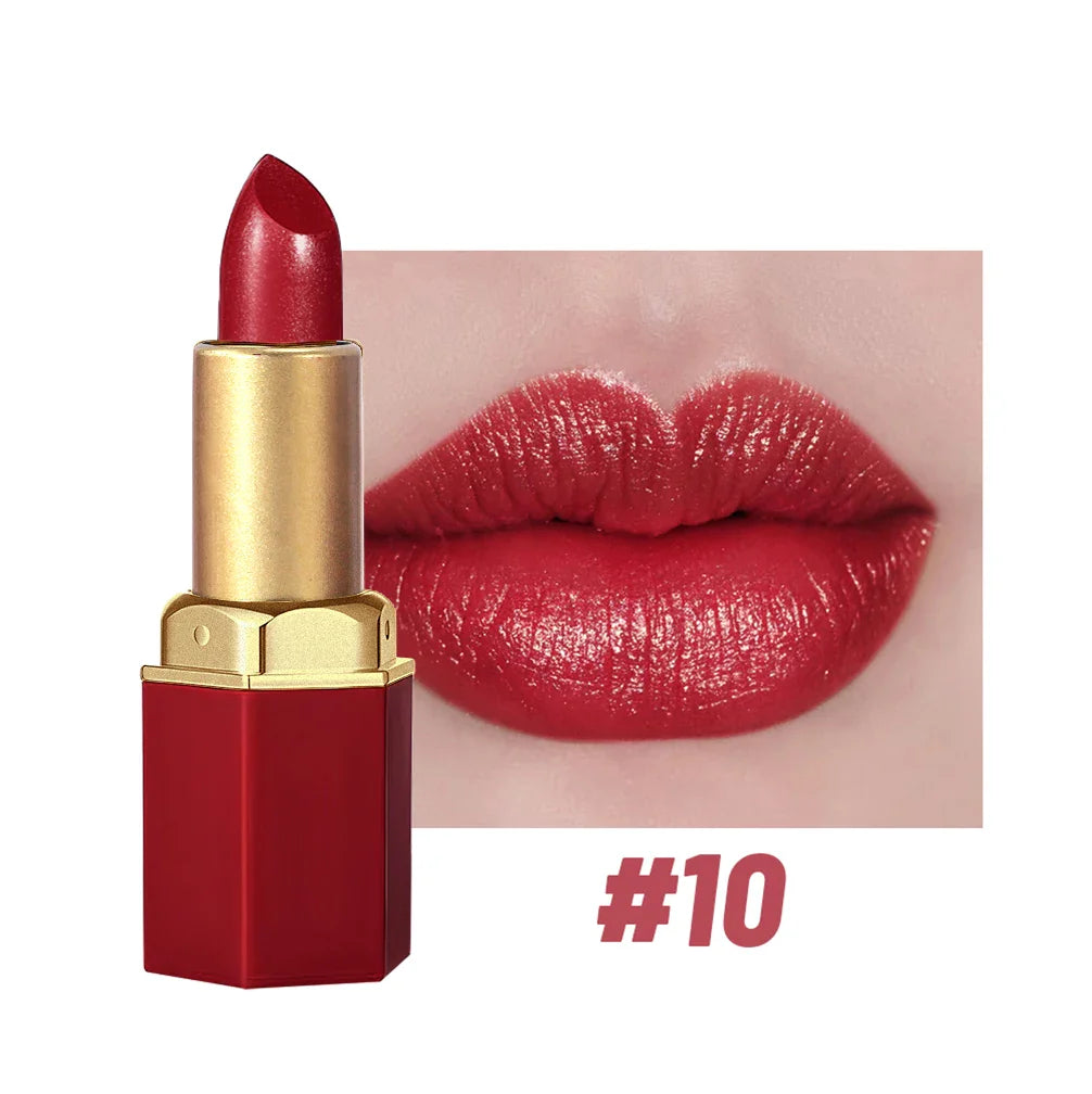 6 Colors Gold Bar Tube Lipstick – Matte, Pearlescent Glitter, Velvet Texture, Valentine's Day Gift (1PC)