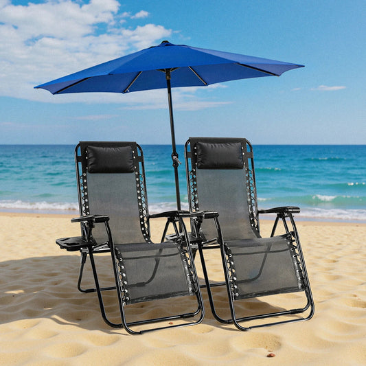 Zero Gravity Recliner Chairs Set of 2 — Portable Adjustable Outdoor Camping Patio Lounge with Cup Holders & Pillows