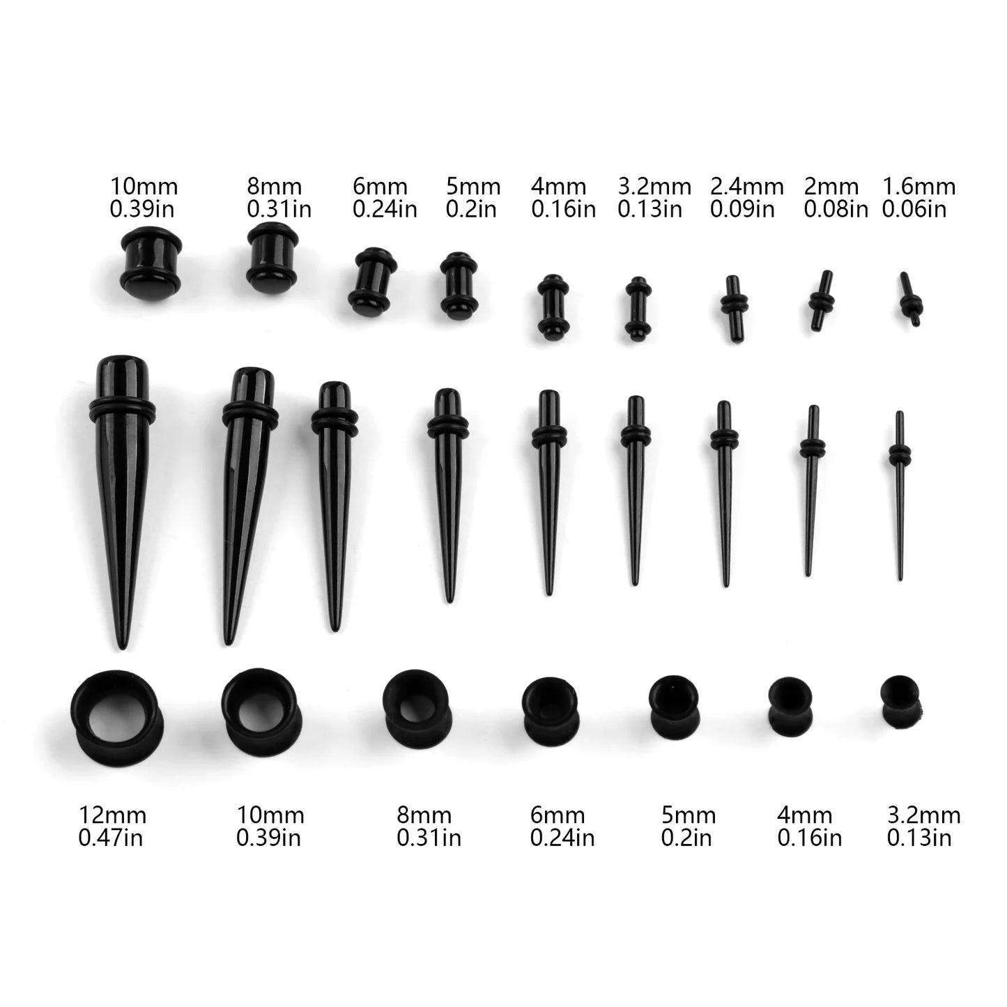 50PCS Acrylic Ear Stretching Kit – Tapered Ear Expander Plugs for Piercing, Punk Body Jewelry & Ear Dilations