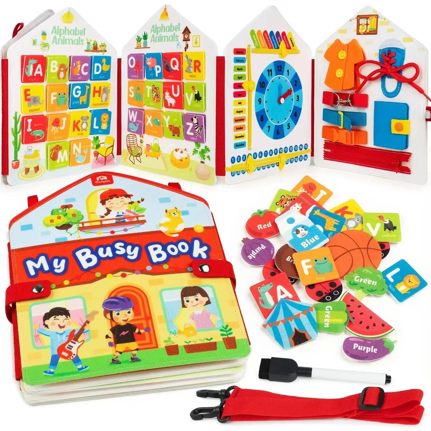 Montessori Toddler Busy Board – Dinosaur Dress-Up Sensory Toy for Learning Life Skills & Travel Backpack