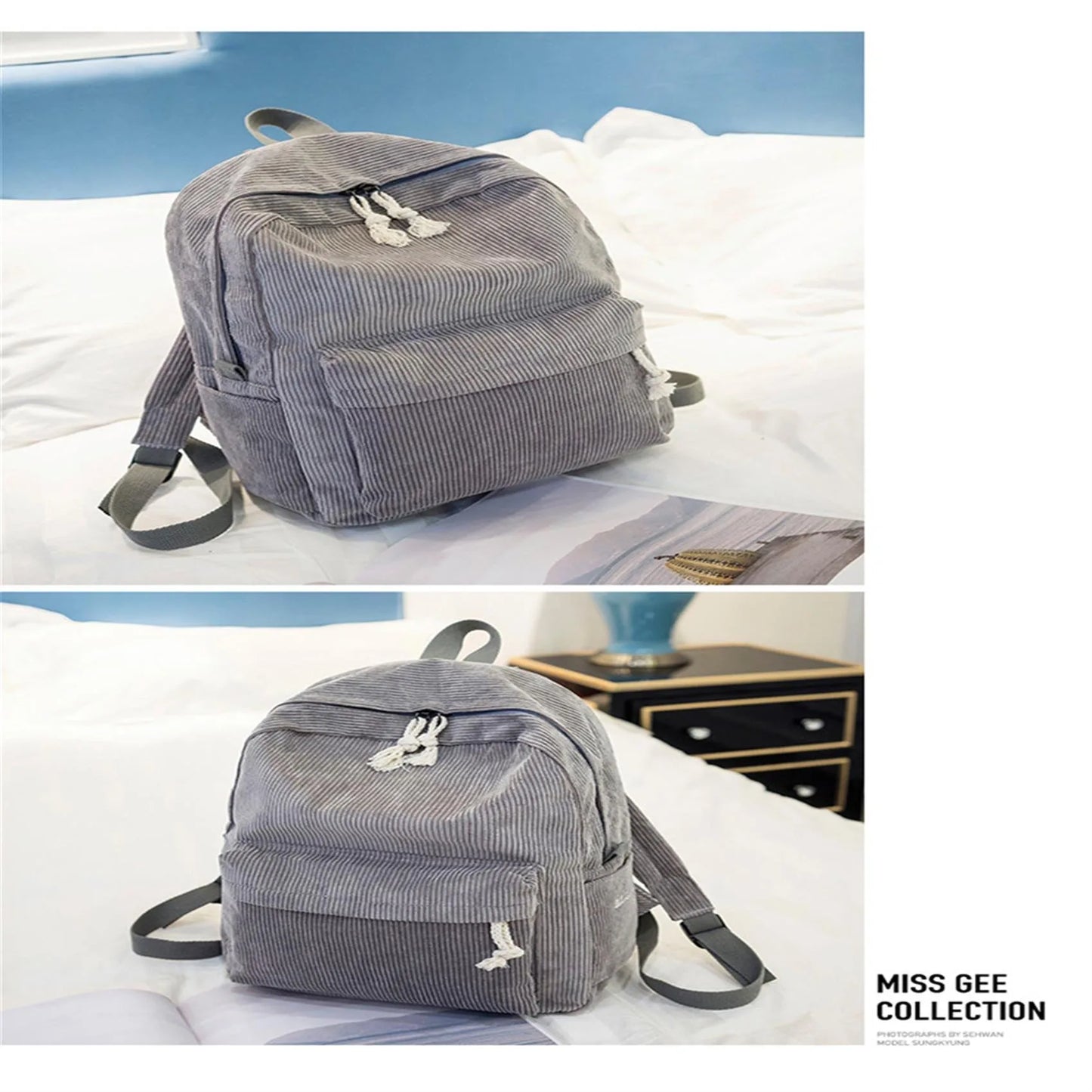 Women's Corduroy School Backpack – Striped Travel Rucksack for Teenage Girls & Shoulder Bag Mochila