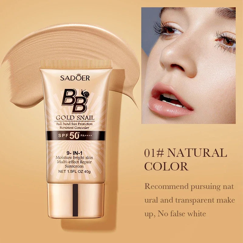 SADOER Gold Snail BB Cream — Oil-Control Matte Foundation & Concealer SPF50+ PA+++ 40g