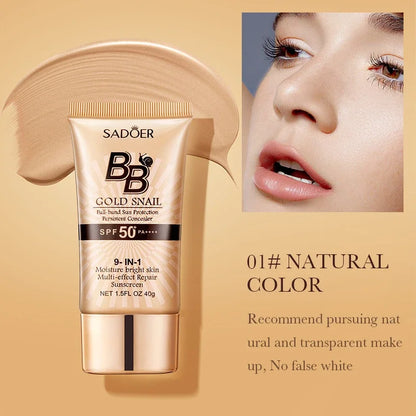 SADOER Gold Snail BB Cream — Oil-Control Matte Foundation & Concealer SPF50+ PA+++ 40g