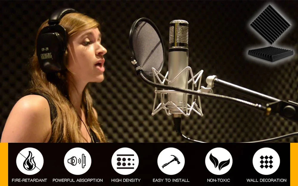 12 Pack Soundproof Foam Panels – Acoustic Sound Absorbing Pads for Studio, KTV, Home & Wall Insulation