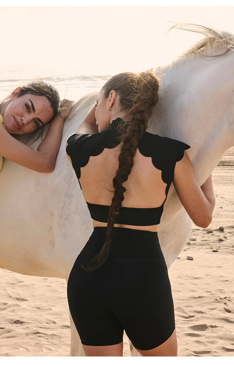 FUBEIKE Women’s Backless Hollow-Out Yoga Set – High Waist Leggings with Sports Bra for Running & Fitness