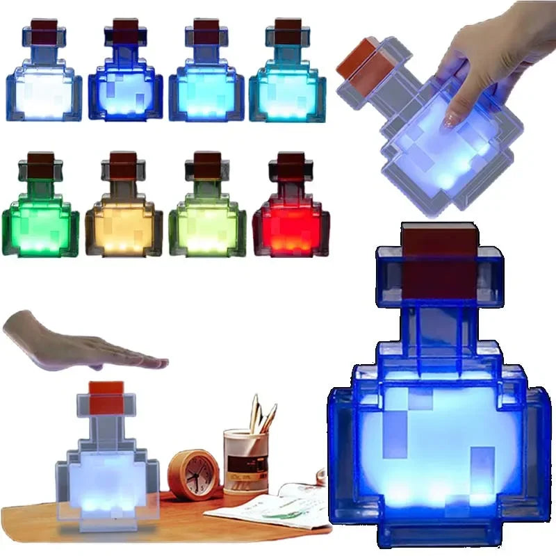 MC Color Changing Potion Bottle Night Light Set of 8 – USB Powered Ambient Mood Glow Lamps for Room Decor & Pixel Game Style Lighting