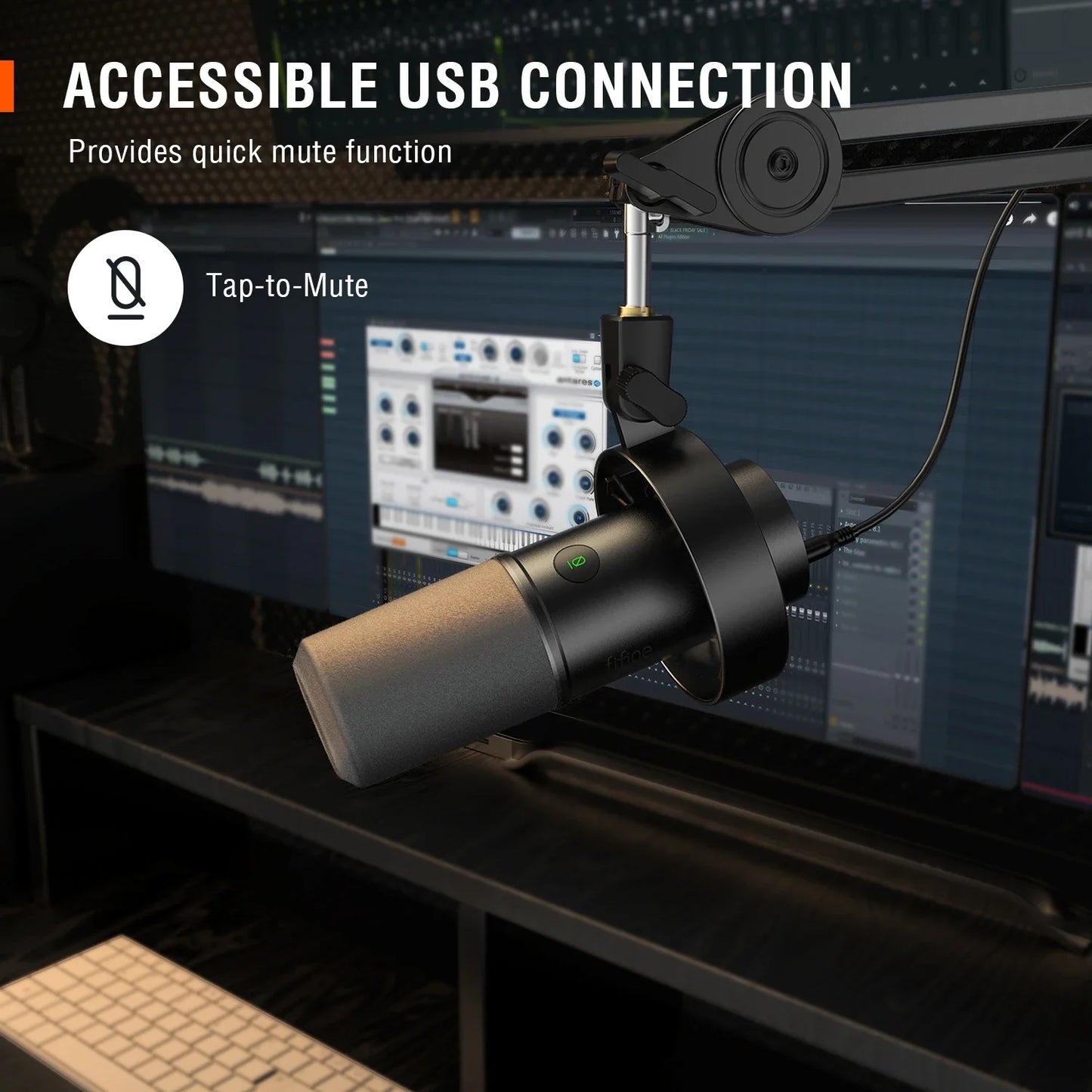 FIFINE USB/XLR Dynamic Microphone – Shock Mount, Touch-Mute, Headphone Jack & Volume Control, for PC or Sound Card Recording (K688)