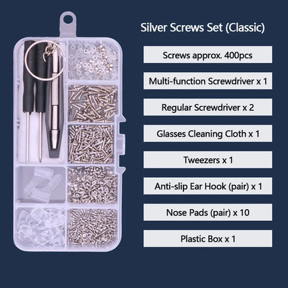 Eyeglasses Repair Kit with Screwdriver, Screws & Nose Pads – Complete Optical Repair Tool Set for Glasses & Sunglasses