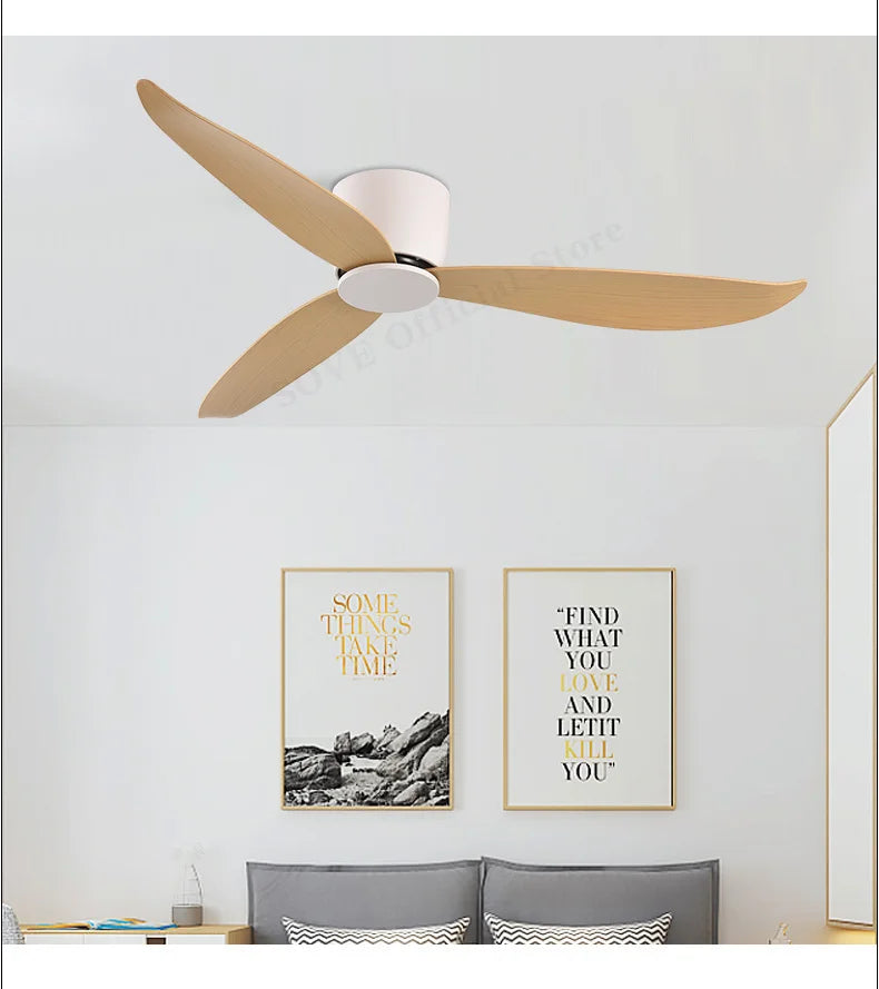 SOVE Modern Black & White Low Floor Ceiling Fan – 30W DC Motor with Remote Control, No Light, 220V