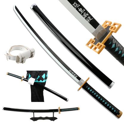 41" Demon Slayer Tanjiro Katana Sword – Samurai Cosplay Prop with Belt & Holder for Halloween Decoration