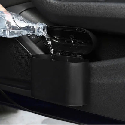 Universal Car Clamshell Trash Bin Organizer - Hanging Vehicle Garbage Dust Case Storage Box in Black ABS - Square Pressing Trash Can