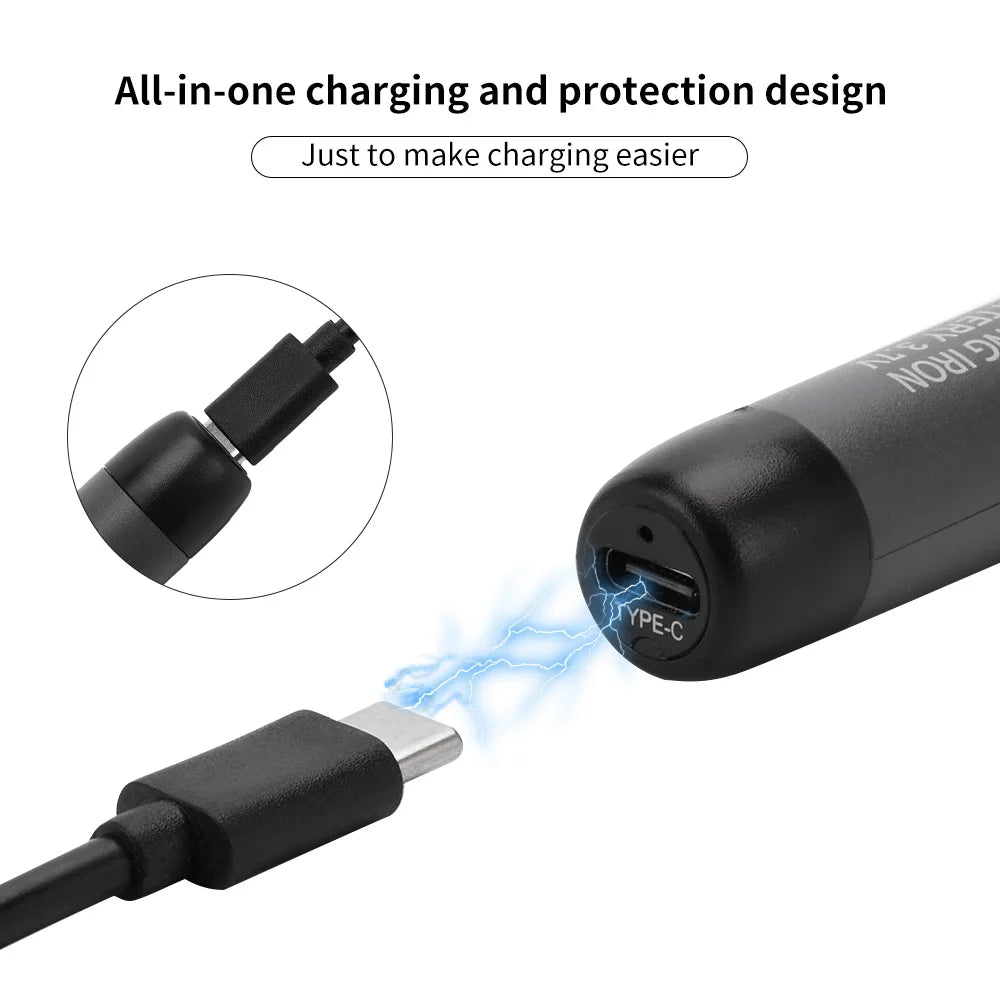 USB Type-C Mini Soldering Iron Kit – Portable Adjustable Temperature Electric Soldering Tool with 600mAh Battery for Home & DIY Repair