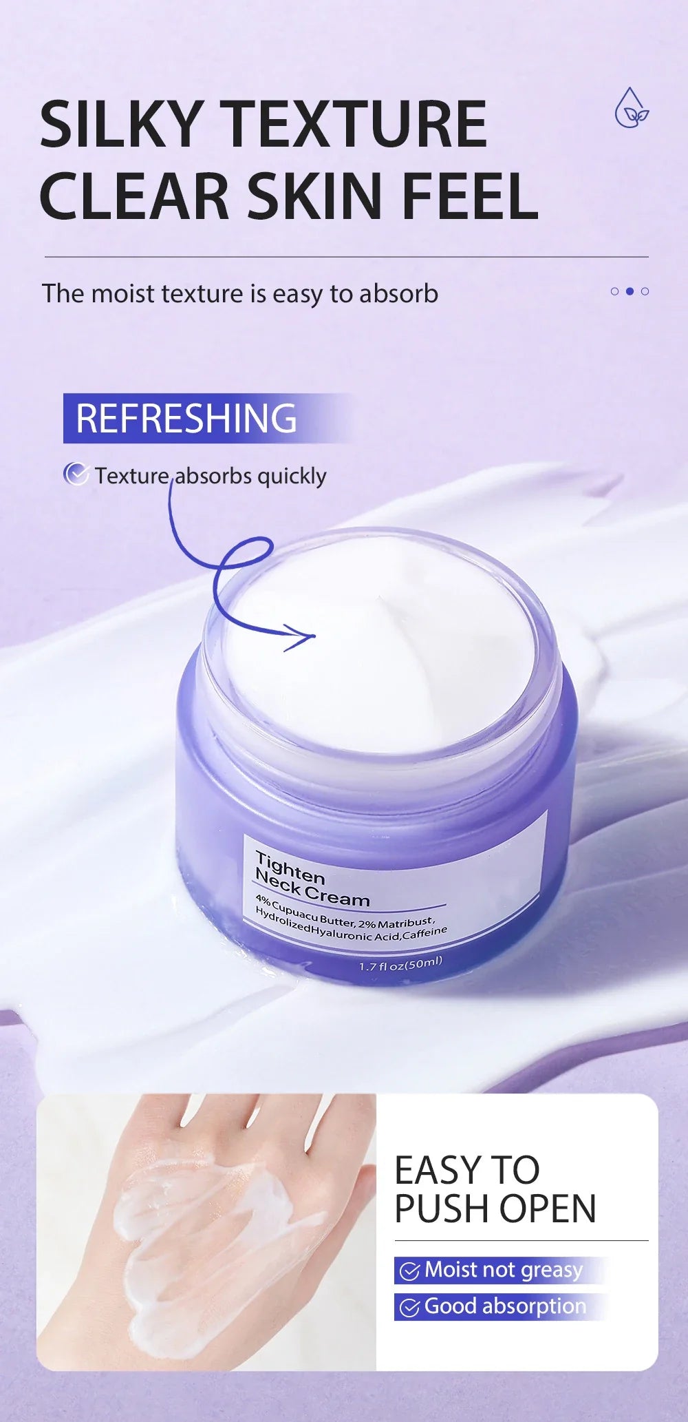 Neck Lift Cream — Firming, Tightening & Brightening, Reduces Fine Lines, Moisturizing & Smoothing Neck Care