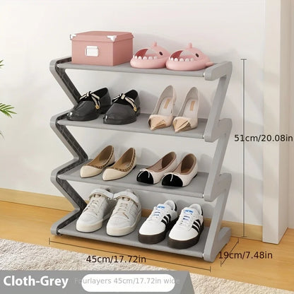 4-Tier Pink Z-Shaped Shoe Rack – Floor Storage Organizer for Living Room, Bedroom & Entryway