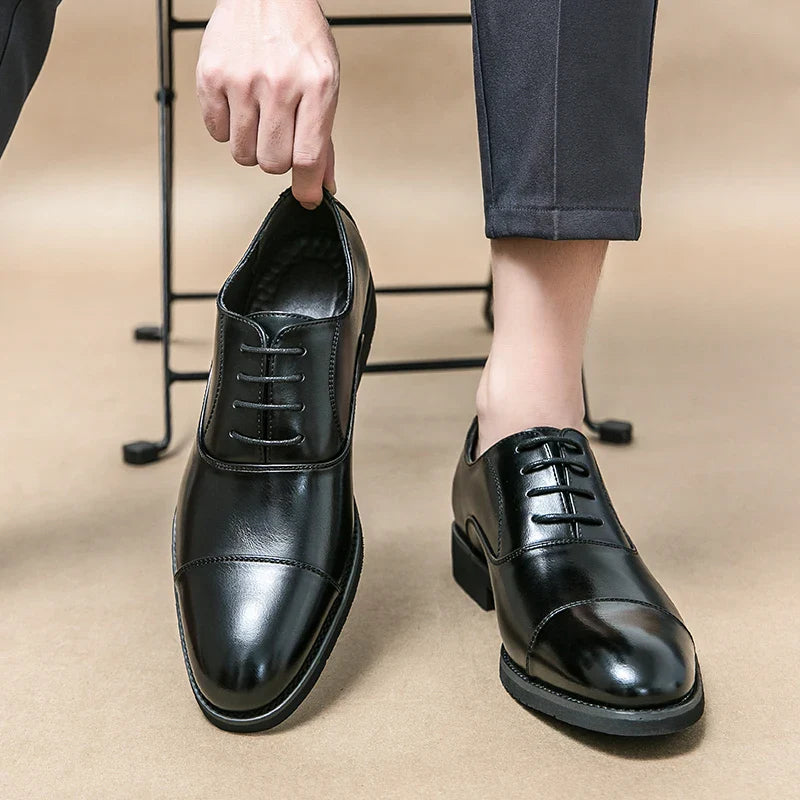 Men’s Luxury Leather Dress Shoes — Comfortable Pointed Business & Wedding Shoes Black