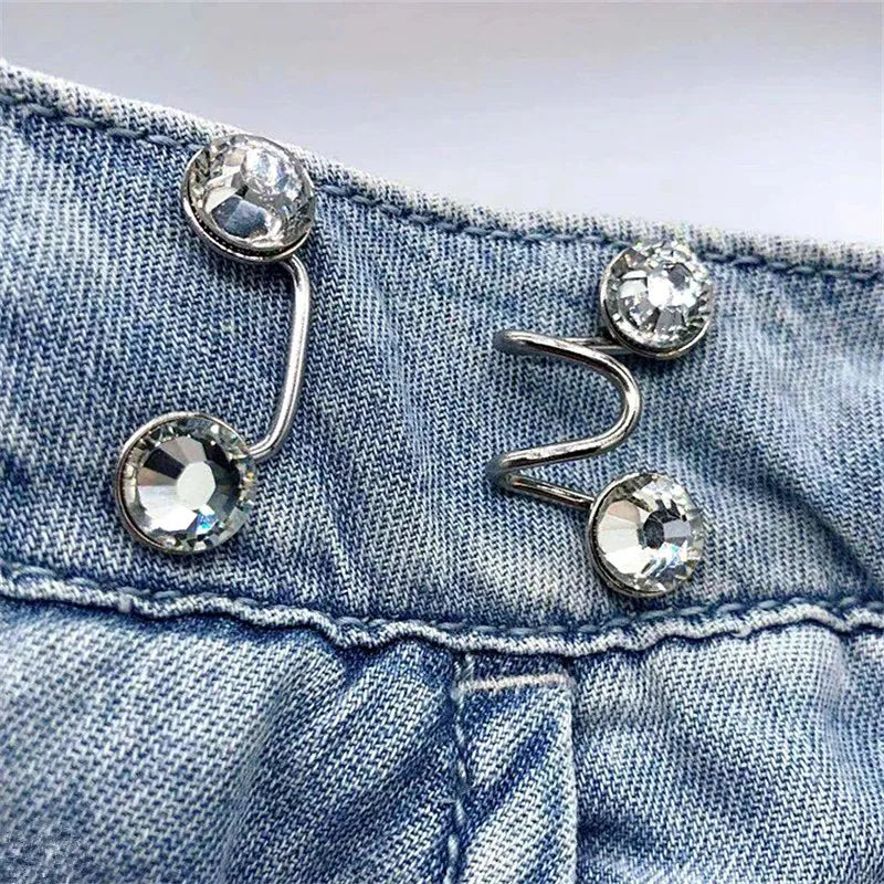 Adjustable Waist Buckle Brooch: Alloy Pins with Faux Pearl - Versatile Snap Button Detachable Jeans Accessory
