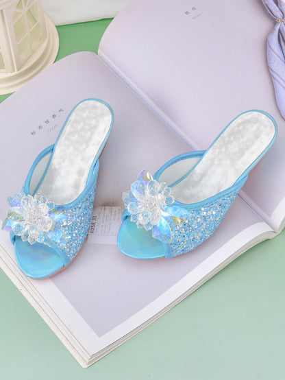 Girls’ Crystal Princess Slippers - High Heel Dress Shoes for Children
