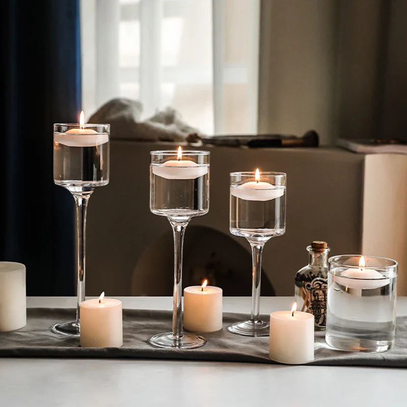 Modern Light Luxury High-Footed Glass Candle Holders – Transparent Wedding Props & Romantic Candle Lights