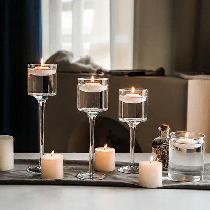 Modern Light Luxury High-Footed Glass Candle Holders – Transparent Wedding Props & Romantic Candle Lights