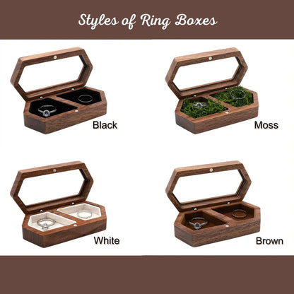 Personalized Walnut Wooden Ring Box - Custom Engraved Engagement & Wedding Ring Holder Gift for Couples, Brides & Grooms