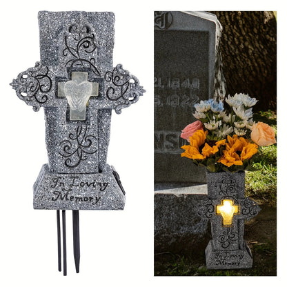 Solar LED Grave Vase – Memorial Tombstone Decoration for Fresh or Artificial Flowers