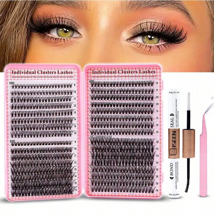 DIY Lash Extension Kit – Mix Individual Lash Clusters with Lash Bond & Seal, Includes Tweezers for Eyelash Extensions