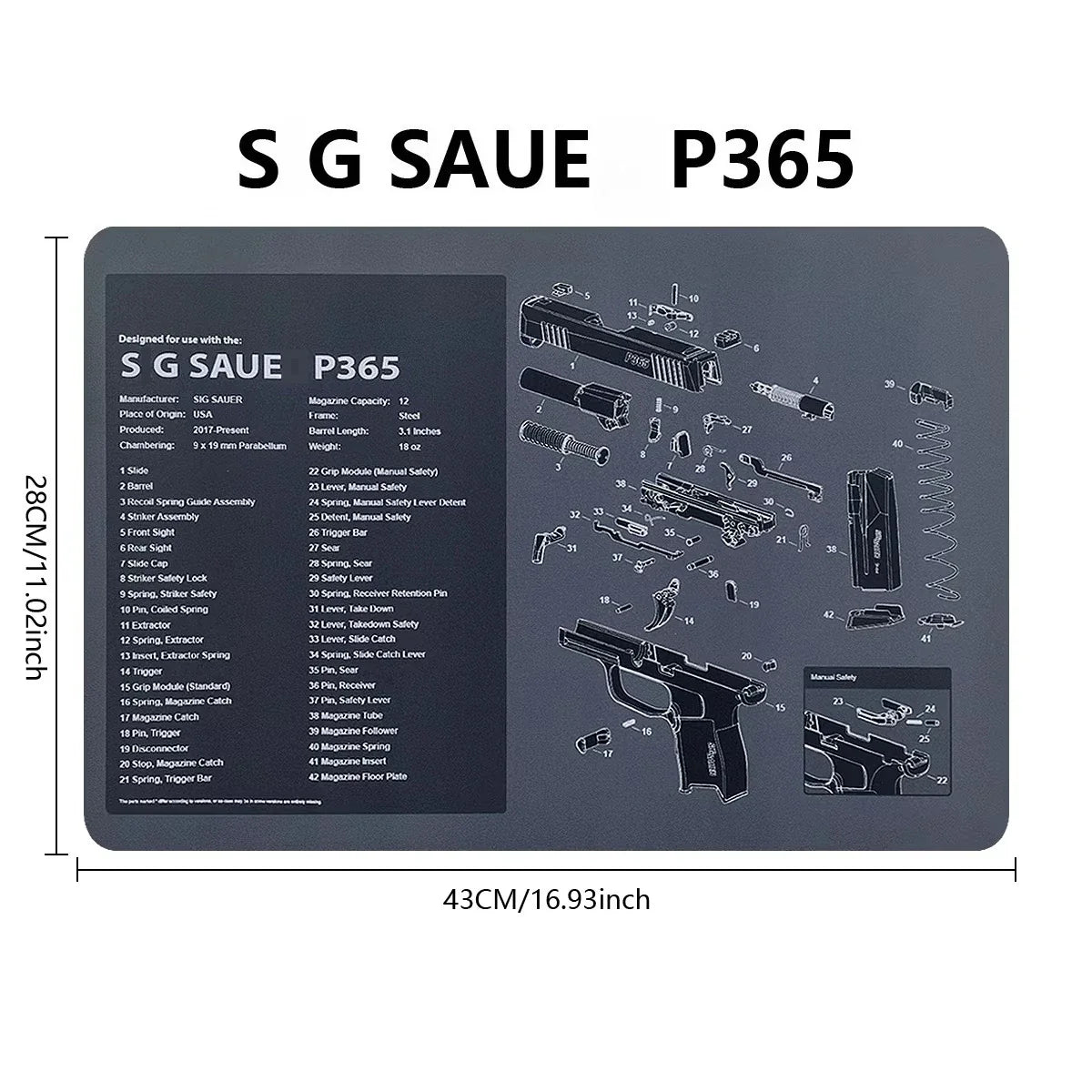 Gun Cleaning Rubber Mat Mouse Pad – AR15, AK47, Remington 870, GLOCK Gen4/Gen5, CZ-75, P220, P226, P229, Beretta 92, 1911 3D Work Mat