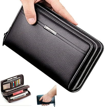Men’s Long Leather Wallet Clutch – Large Business Purse & Phone Card Holder Gift for Dad, Husband, Boyfriend