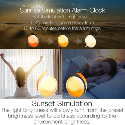 WiFi Smart Wake-Up Light Alarm Clock – 7-Color Sunrise/Sunset, Tuya App Compatible with Alexa & Google Home