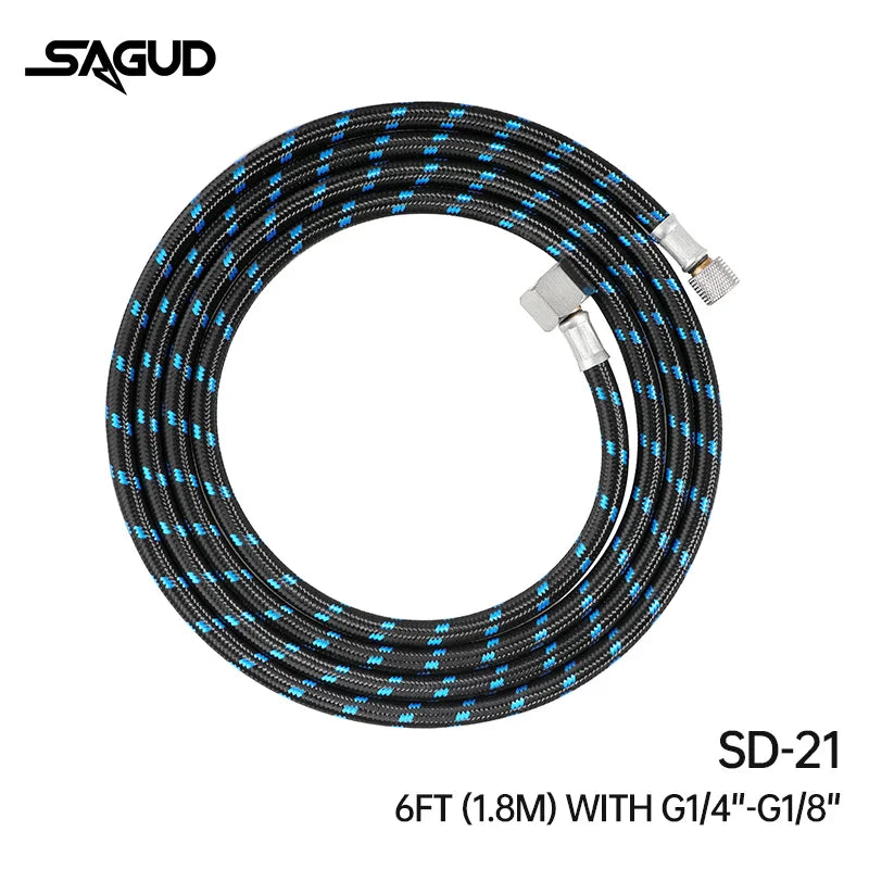 1.8m Nylon Braided Airbrush Hose with 1/8” Thread & 1/8” Male to 1/4” Female Fitting Adapter for Airbrush Accessories