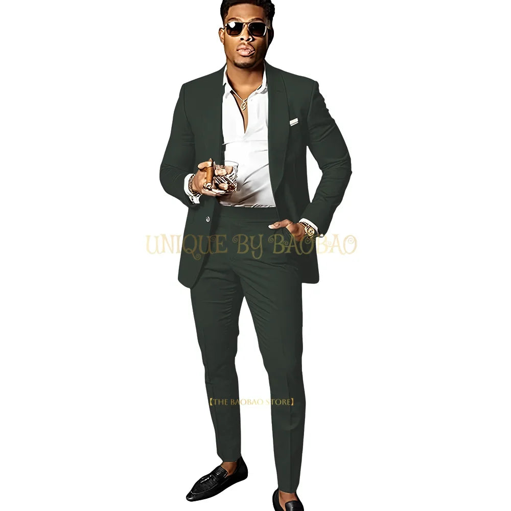 Men's Brown 2 Piece Suit - Shawl Collar Single Breasted Tuxedo Blazer & Pants Set For Wedding, Business & Formal Events