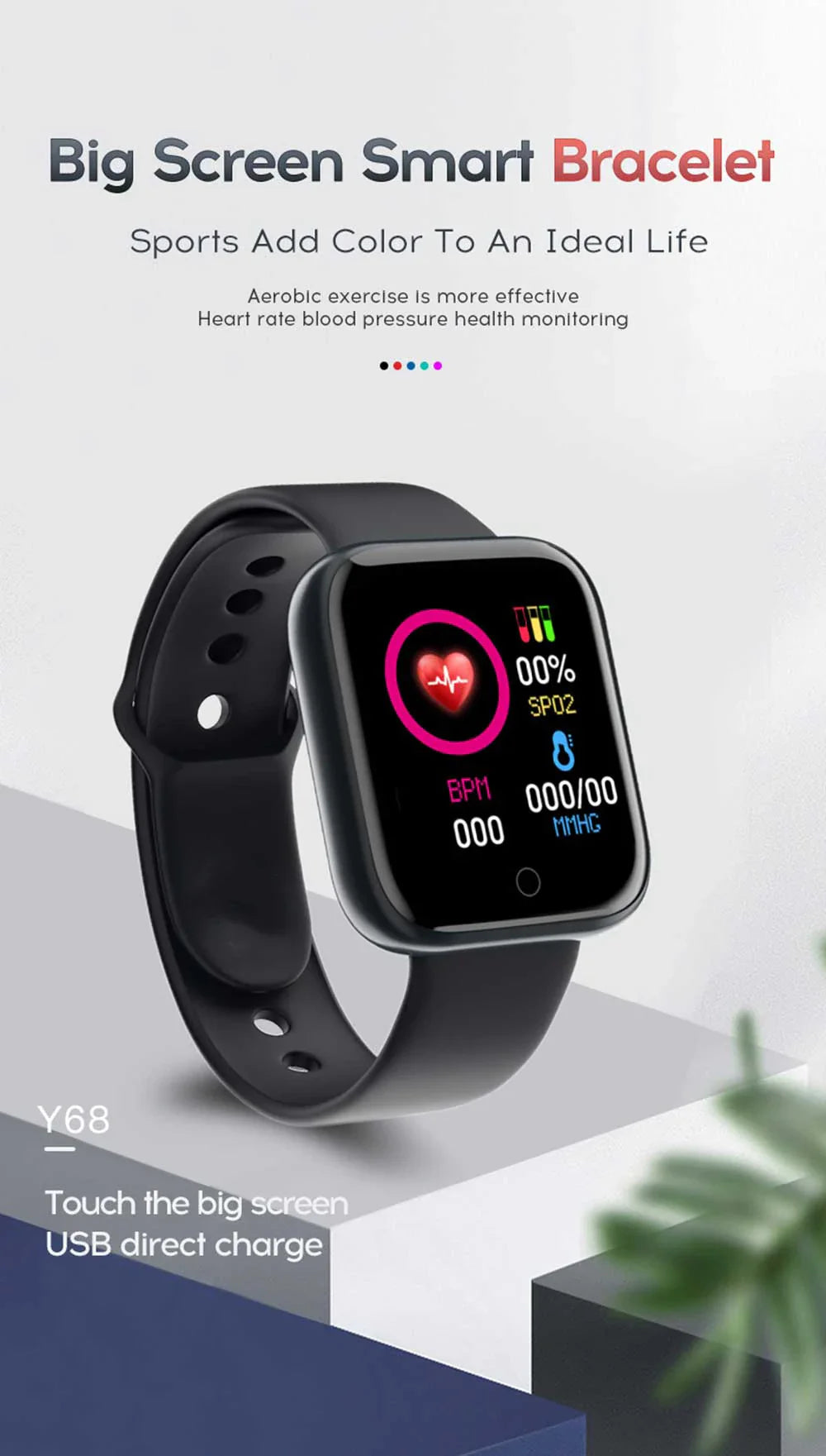 Multifunctional Y68 Smartwatch — Bluetooth Phone, Music, Fitness & Sports Tracker with Sleep Monitor for Men & Women, D20 Model