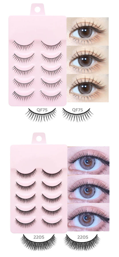 DINGSEN 5 Pairs Manga Style False Eyelashes — Soft, Natural, Long Anime Wispy Strip Lashes for Makeup