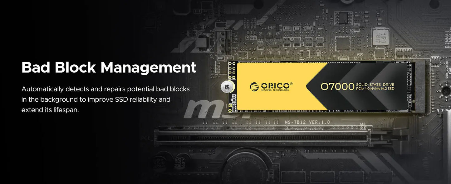 ORICO O7000 PCIe 4.0 7400MB/s M.2 NVMe SSD – Internal Solid State Drive for PS5, Gaming & Content Creators (M.2 M Key 2280)