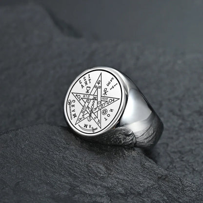 Jewish Tetragrammaton Pentagram Ring – Stainless Steel Hebrew Pentacle Amulet for Men, Witchcraft Power & Protection Jewelry