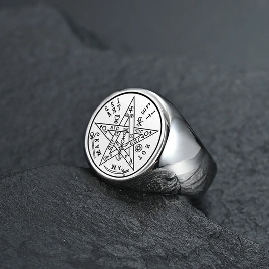 Jewish Tetragrammaton Pentagram Ring – Stainless Steel Hebrew Pentacle Amulet for Men, Witchcraft Power & Protection Jewelry