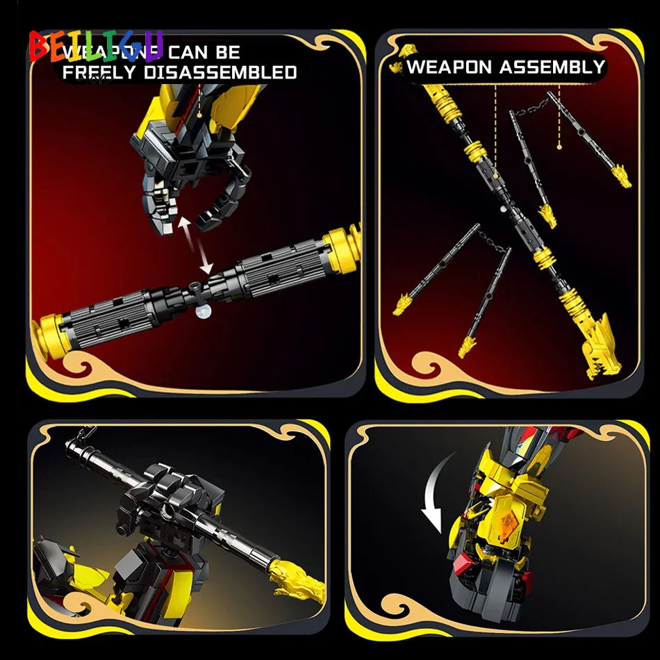 2000+PCS Warrior Robot Building Blocks – Monkey, Dragon, Tiger & Bird Mecha Action Figures for Adults