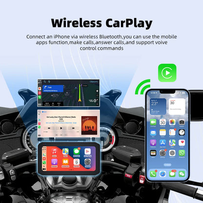 EKIY 6.25" Wireless CarPlay Motorcycle Display – Android Auto GPS Navigation Screen with TPMS Monitoring Portable Dashboard Unit