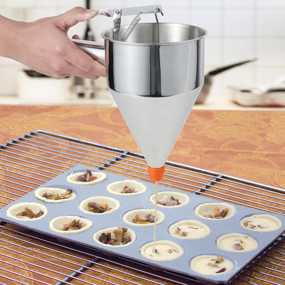 Stainless Steel Pancake Batter Dispenser with Stand – Multi-Caliber Funnel for Cupcakes & Baking Tools