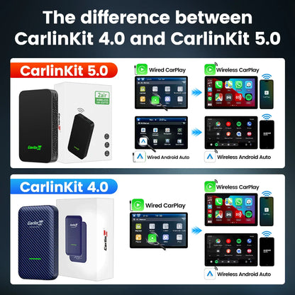 CarlinKit 5.0 Wireless CarPlay and Android Auto Adapter - 3 in 1 Wireless Car Adapter for Mazda, Toyota, Peugeot, Volvo, Kia - Supports Spotify