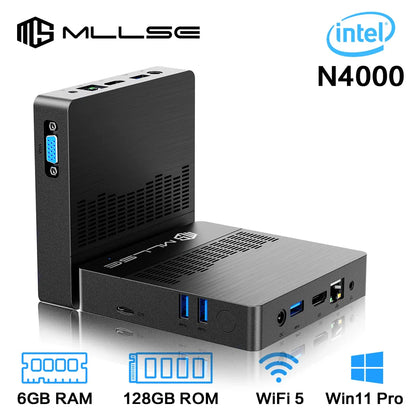 MLLSE Mini PC M2 Air – Intel Gemini Lake N4000, 6GB RAM, 128GB ROM, Dual-Band WiFi, Bluetooth, Windows 11
