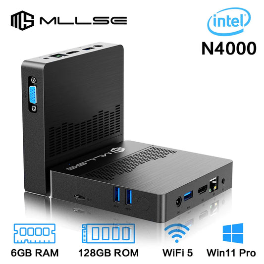 MLLSE Mini PC M2 Air – Intel Gemini Lake N4000, 6GB RAM, 128GB ROM, Dual-Band WiFi, Bluetooth, Windows 11