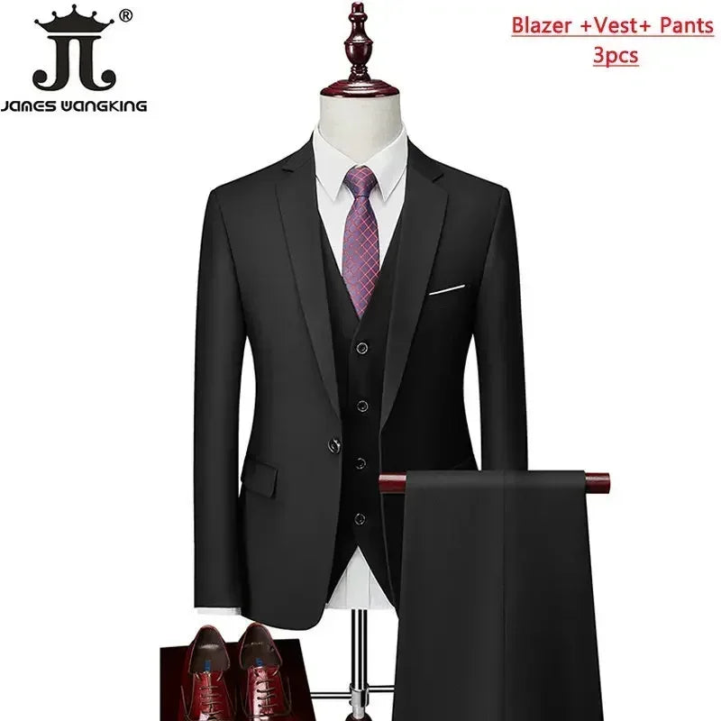 Men's 3 Piece Suit Set - Solid Color Formal Business Jacket Vest Pants Wedding Groom Party Tuxedo Outfit M-6XL