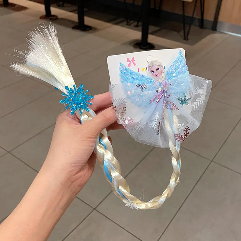 Disney Frozen Elsa Princess Wig & Braid Hairpin - Kawaii Hair Clip Accessories for Girls, Anime Cartoon Toy Gifts